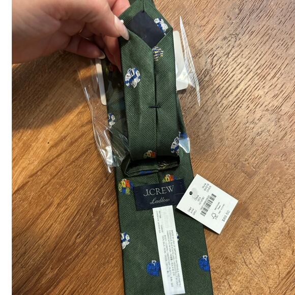 NWT J.Crew English Silk Tie Rugby Pattern Green - Picture 4 of 4